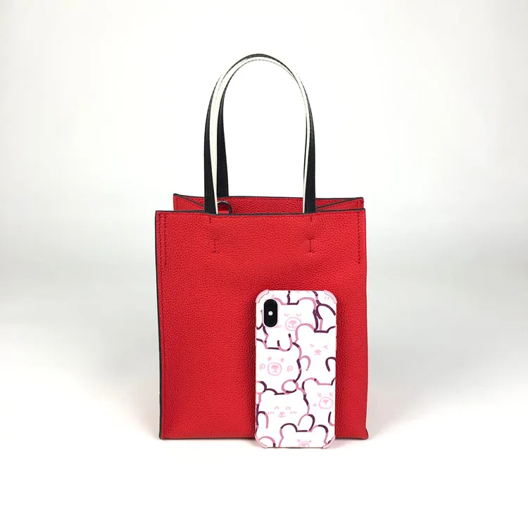 Cute Womens Red Leather Tote Bag Best Tote Handbag Small Shopper Bag Purse for Ladies