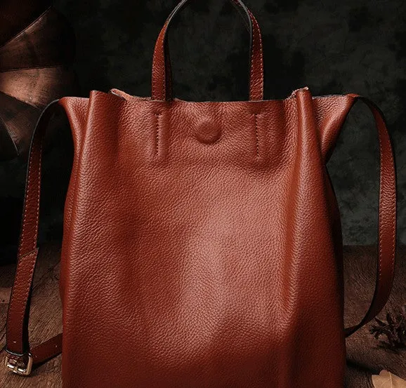 Dark Brown Leather Handbag Tote Shopper Bag Shoulder Tote Purse For Women