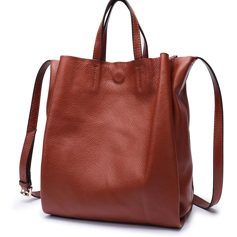 Dark Brown Leather Handbag Tote Shopper Bag Shoulder Tote Purse For Women