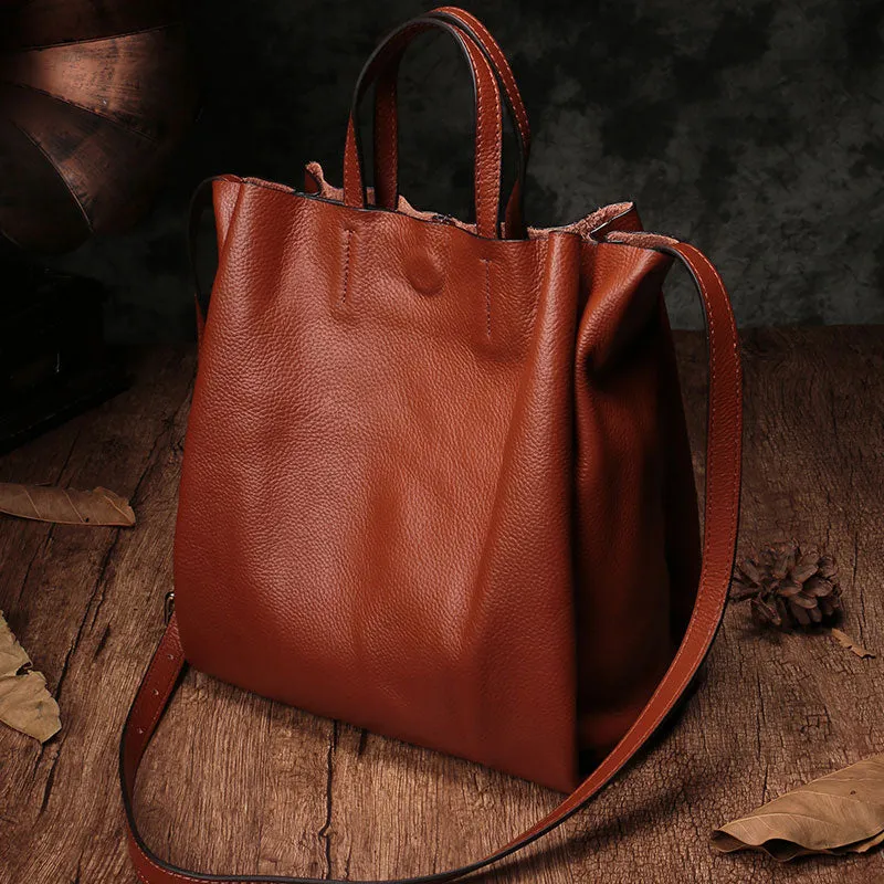 Dark Brown Leather Handbag Tote Shopper Bag Shoulder Tote Purse For Women