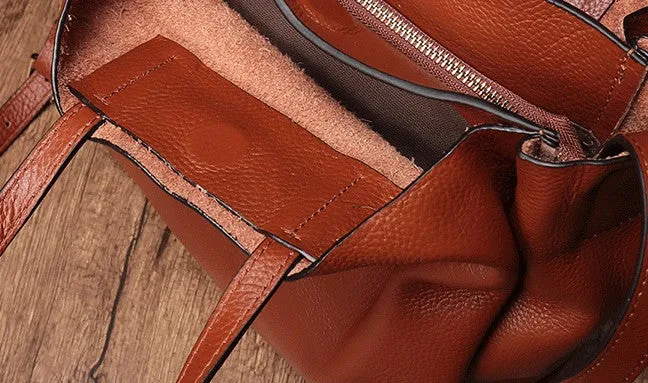 Dark Brown Leather Handbag Tote Shopper Bag Shoulder Tote Purse For Women