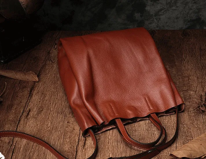 Dark Brown Leather Handbag Tote Shopper Bag Shoulder Tote Purse For Women