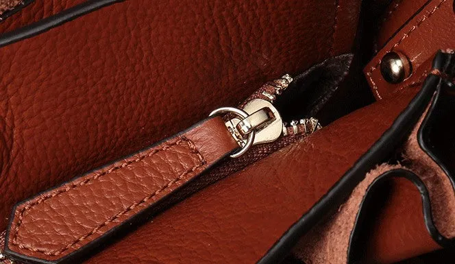 Dark Brown Leather Handbag Tote Shopper Bag Shoulder Tote Purse For Women