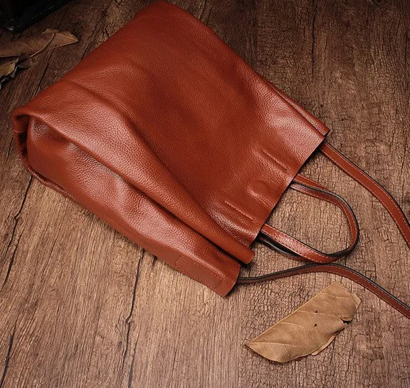 Dark Brown Leather Handbag Tote Shopper Bag Shoulder Tote Purse For Women