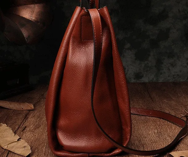 Dark Brown Leather Handbag Tote Shopper Bag Shoulder Tote Purse For Women