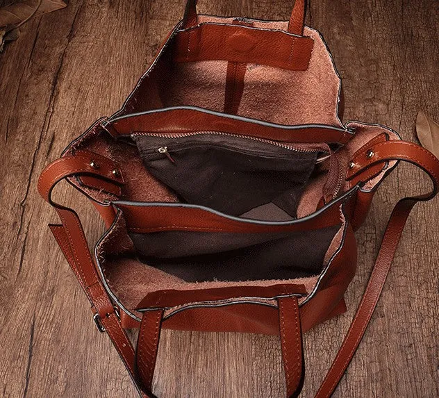 Dark Brown Leather Handbag Tote Shopper Bag Shoulder Tote Purse For Women