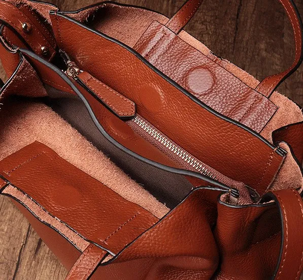 Dark Brown Leather Handbag Tote Shopper Bag Shoulder Tote Purse For Women