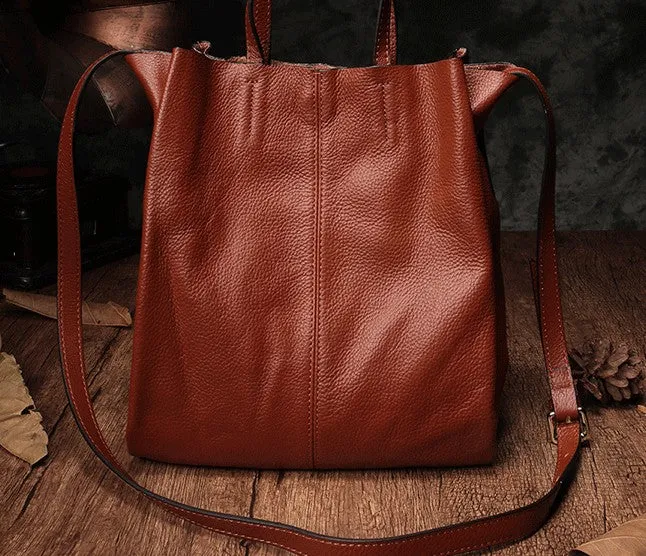 Dark Brown Leather Handbag Tote Shopper Bag Shoulder Tote Purse For Women