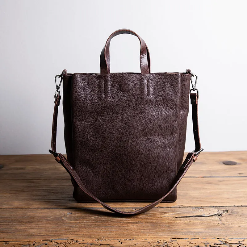 Dark Brown Leather Handbag Tote Shopper Bag Shoulder Tote Purse For Women