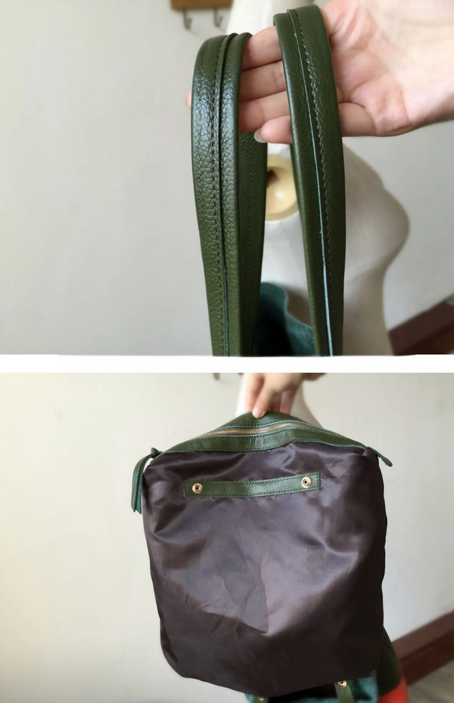 Dark Brown&Orange Leather Tote Bag Two Tone Tote Bag Womens Two Tone Purse Leather Work Tote Bag