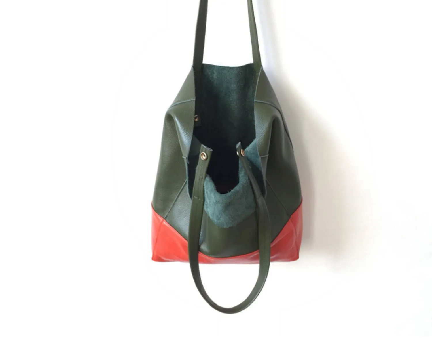 Dark Brown&Orange Leather Tote Bag Two Tone Tote Bag Womens Two Tone Purse Leather Work Tote Bag
