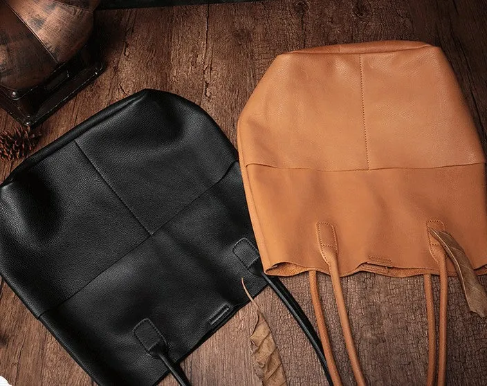Fashion Black Leather Tote Bag Shopper Bag Brown Tote Purse For Women