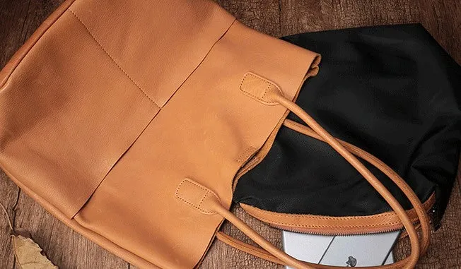 Fashion Black Leather Tote Bag Shopper Bag Brown Tote Purse For Women