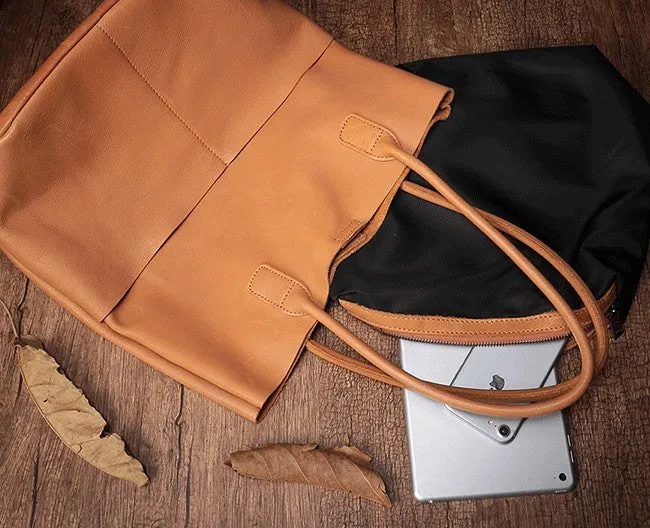 Fashion Black Leather Tote Bag Shopper Bag Brown Tote Purse For Women