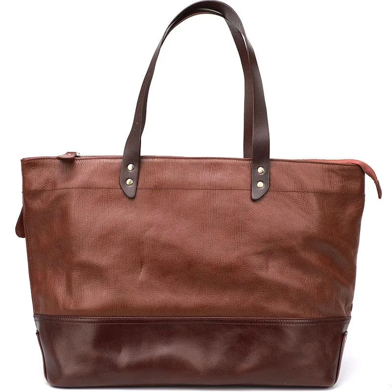 Fashion Coffee Leather Men Womens 14 inches Black Tote Bag Shoulder Tote Bag For Men
