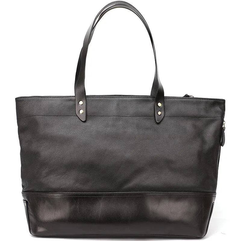 Fashion Coffee Leather Men Womens 14 inches Black Tote Bag Shoulder Tote Bag For Men