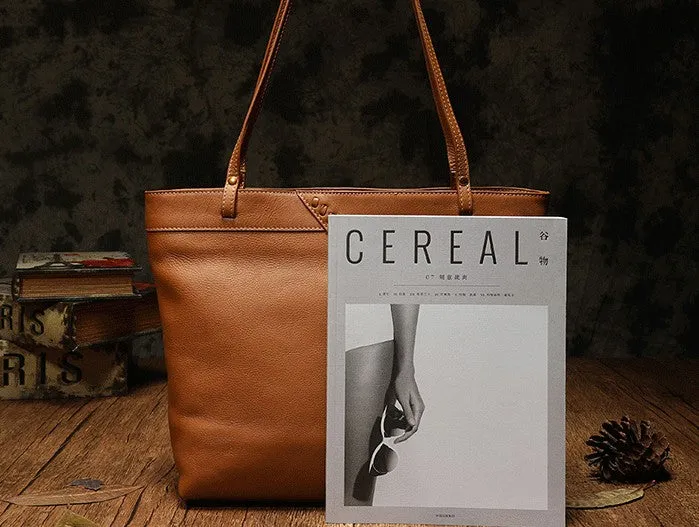 Fashion Handmade Brown Leather Tote Bag Shopper Bag Tote Purse For Women