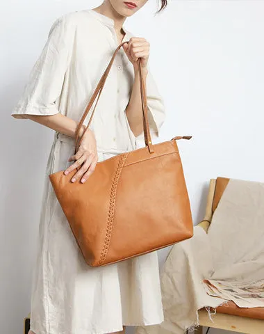 Fashion Handmade Brown Leather Tote Bag Shopper Bag Tote Purse For Women