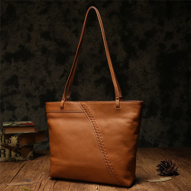 Fashion Handmade Brown Leather Tote Bag Shopper Bag Tote Purse For Women