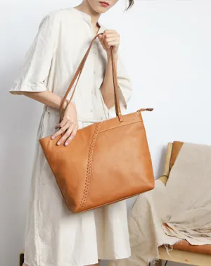 Fashion Handmade Brown Leather Tote Bag Shopper Bag Tote Purse For Women