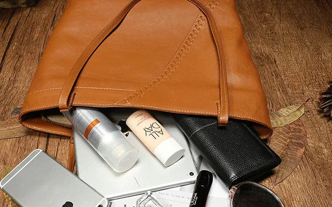 Fashion Handmade Brown Leather Tote Bag Shopper Bag Tote Purse For Women