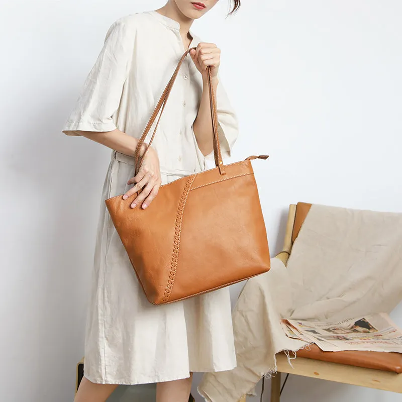 Fashion Handmade Brown Leather Tote Bag Shopper Bag Tote Purse For Women