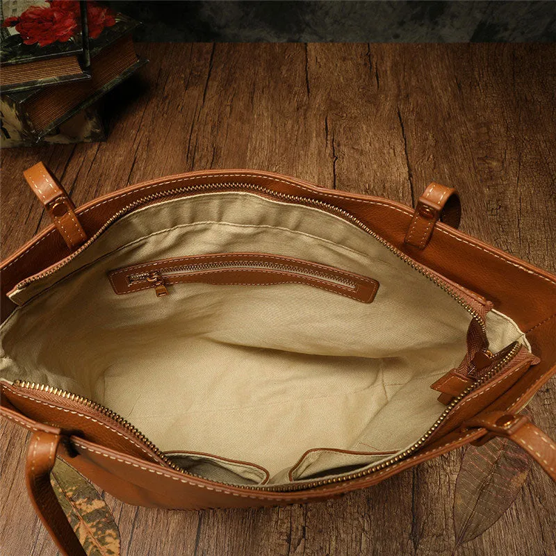 Fashion Handmade Brown Leather Tote Bag Shopper Bag Tote Purse For Women