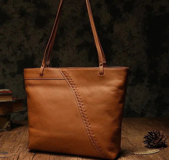 Fashion Handmade Brown Leather Tote Bag Shopper Bag Tote Purse For Women