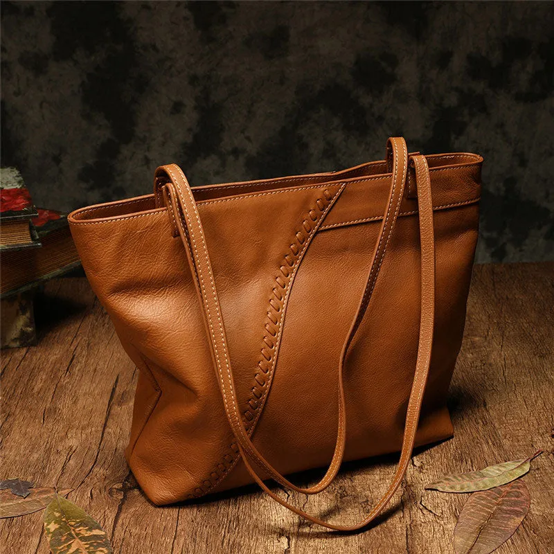 Fashion Handmade Brown Leather Tote Bag Shopper Bag Tote Purse For Women