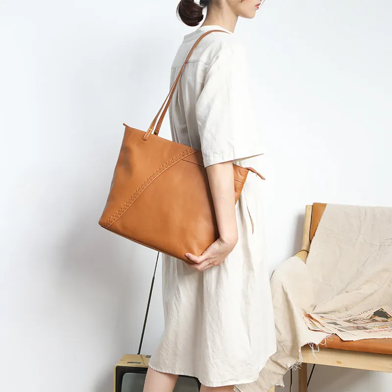 Fashion Handmade Brown Leather Tote Bag Shopper Bag Tote Purse For Women