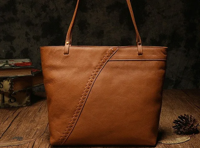 Fashion Handmade Brown Leather Tote Bag Shopper Bag Tote Purse For Women