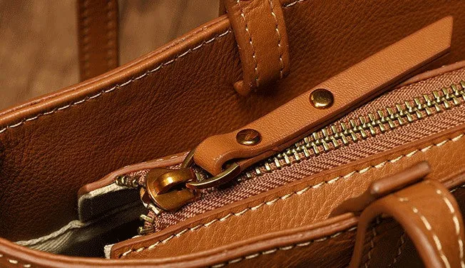 Fashion Handmade Brown Leather Tote Bag Shopper Bag Tote Purse For Women