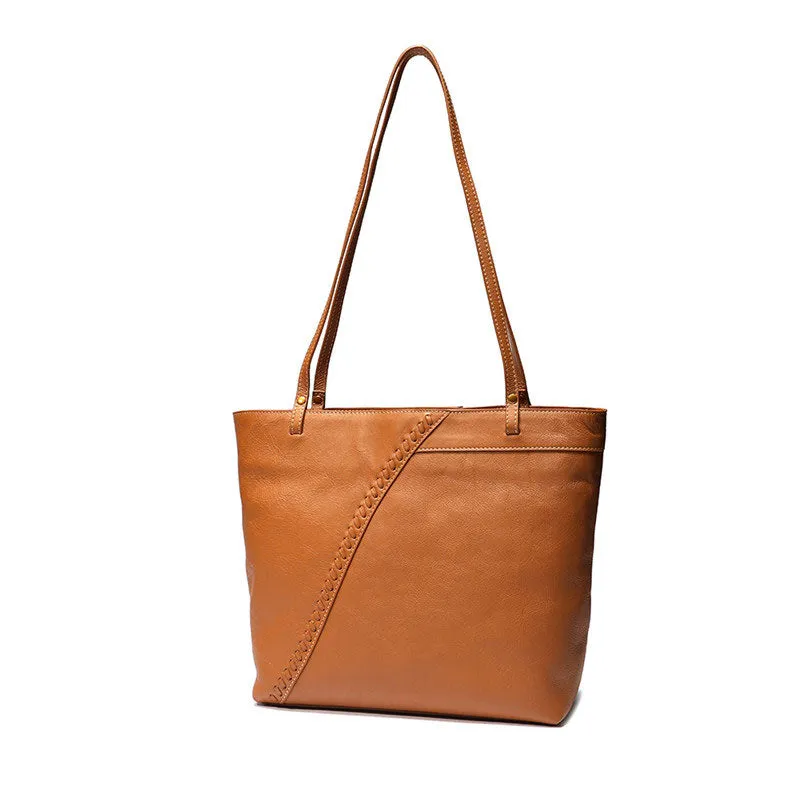 Fashion Handmade Brown Leather Tote Bag Shopper Bag Tote Purse For Women