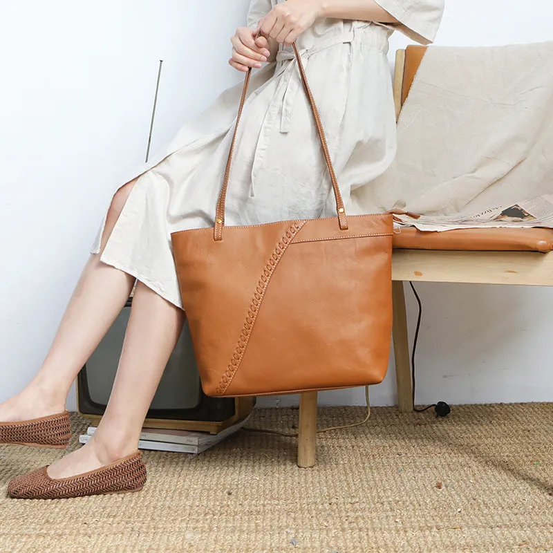 Fashion Handmade Brown Leather Tote Bag Shopper Bag Tote Purse For Women