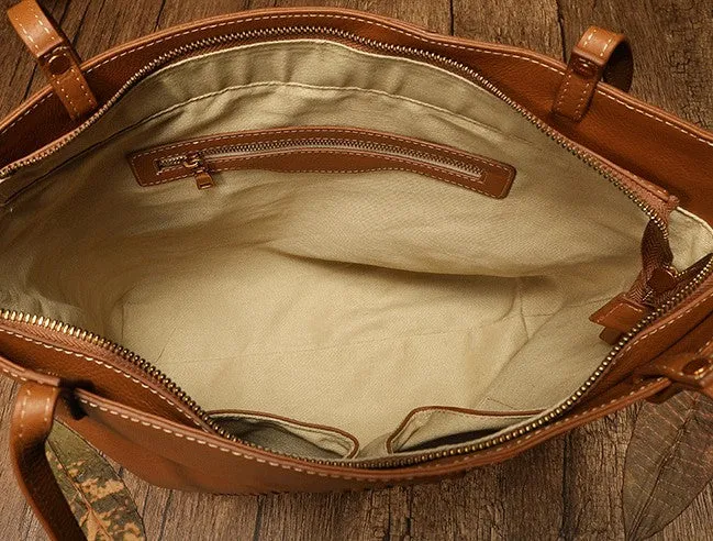 Fashion Handmade Brown Leather Tote Bag Shopper Bag Tote Purse For Women