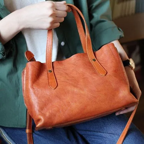 Fashion Women Brown Leather Small Tote Handbags Shoulder Bag Brown Shopper Purse Crossbody Bags
