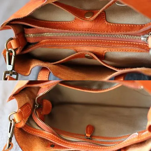Fashion Women Brown Leather Small Tote Handbags Shoulder Bag Brown Shopper Purse Crossbody Bags