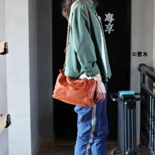 Fashion Women Brown Leather Small Tote Handbags Shoulder Bag Brown Shopper Purse Crossbody Bags