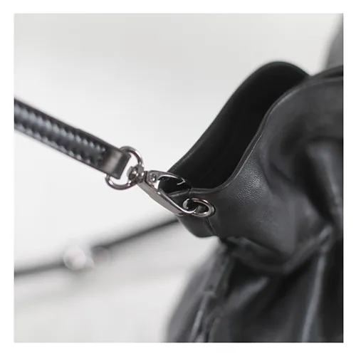 Fashion Womens Black Leather Drawstring Bucket Handbag Purse Womens Bucket Tote Bag for Ladies