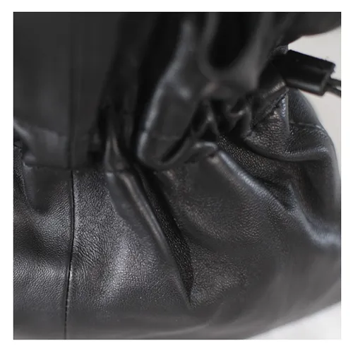 Fashion Womens Black Leather Drawstring Bucket Handbag Purse Womens Bucket Tote Bag for Ladies