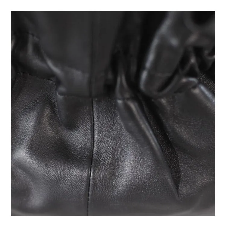 Fashion Womens Black Leather Drawstring Bucket Handbag Purse Womens Bucket Tote Bag for Ladies