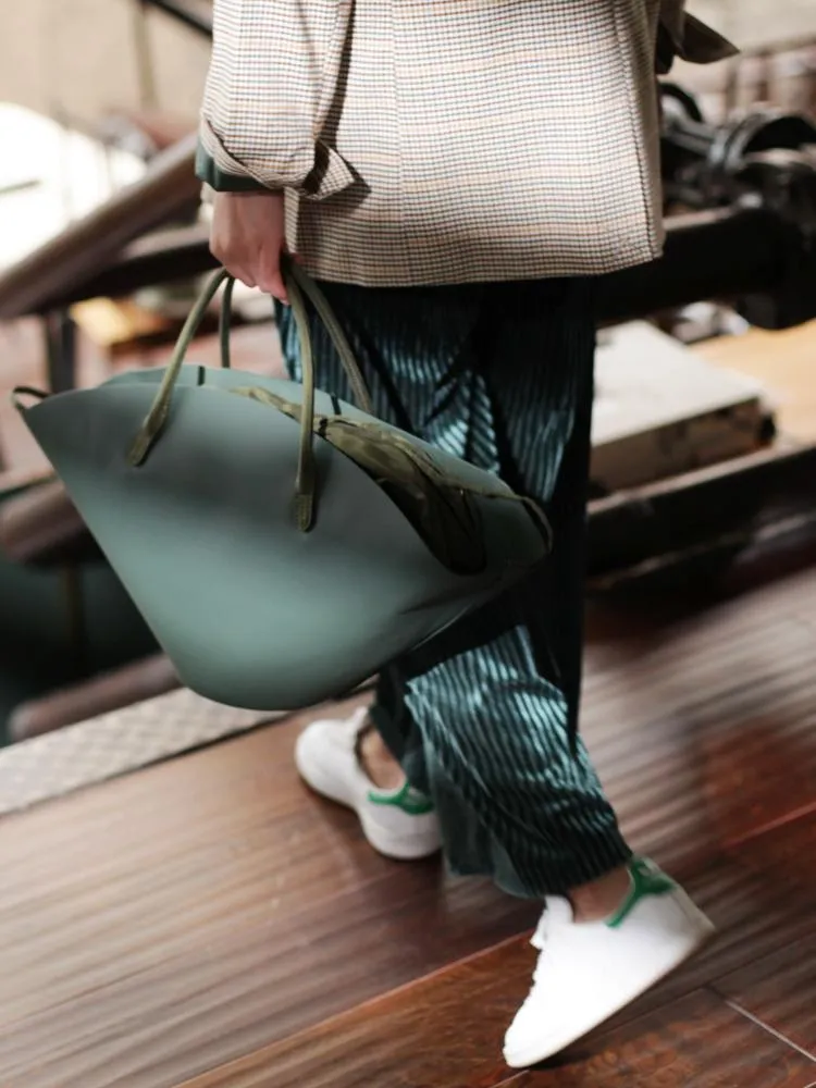Fashion Womens Black Leather Tote Handbag Purse Green Womens Shopper Bag Work Purse