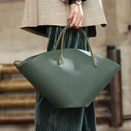 Fashion Womens Black Leather Tote Handbag Purse Green Womens Shopper Bag Work Purse