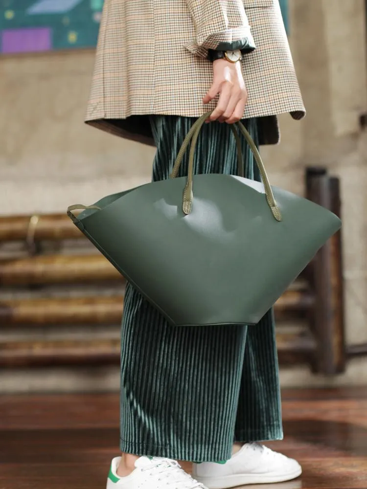 Fashion Womens Black Leather Tote Handbag Purse Green Womens Shopper Bag Work Purse