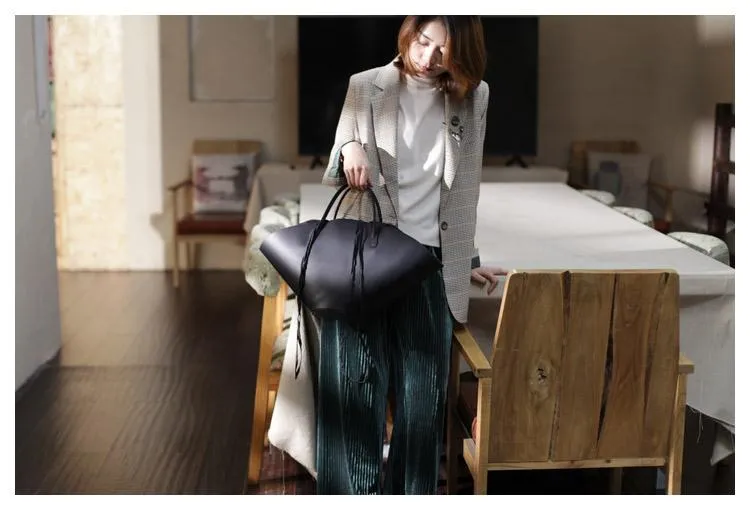 Fashion Womens Black Leather Tote Handbag Purse Green Womens Shopper Bag Work Purse
