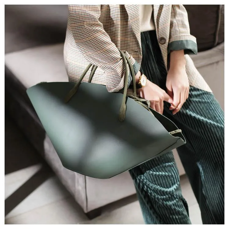 Fashion Womens Black Leather Tote Handbag Purse Green Womens Shopper Bag Work Purse