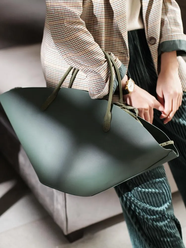 Fashion Womens Black Leather Tote Handbag Purse Green Womens Shopper Bag Work Purse