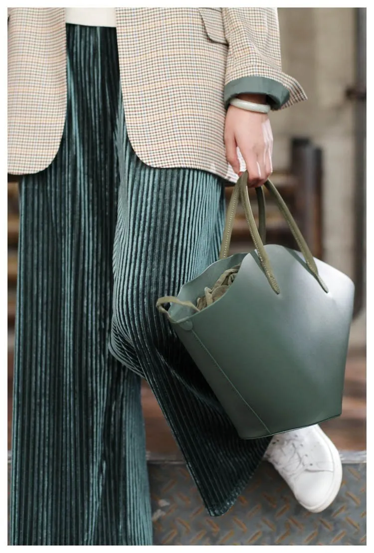 Fashion Womens Black Leather Tote Handbag Purse Green Womens Shopper Bag Work Purse