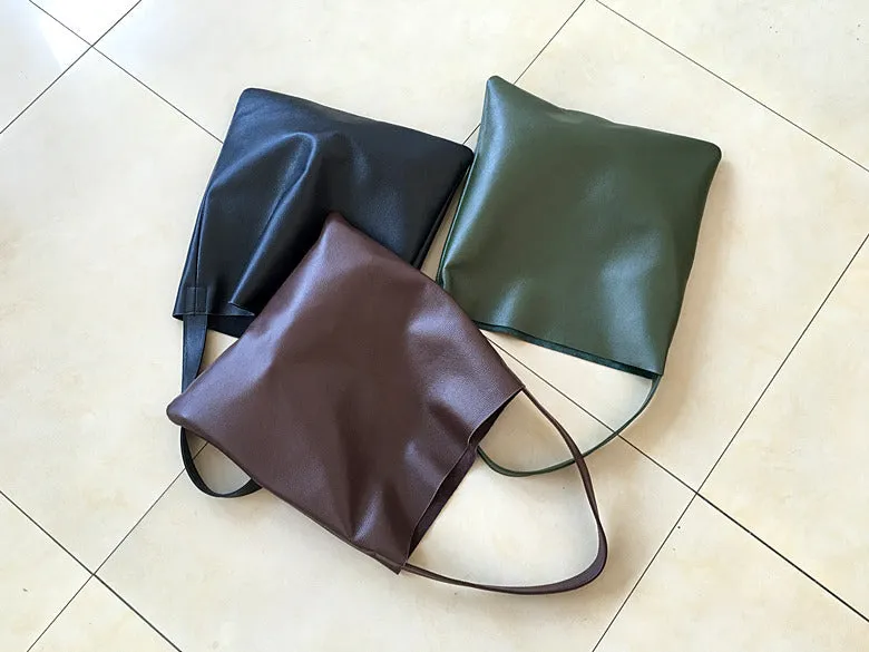 Fashion Womens Black Leather Vertical Tote Bag Green Shoulder Tote Bag Shoulder Purse For Women
