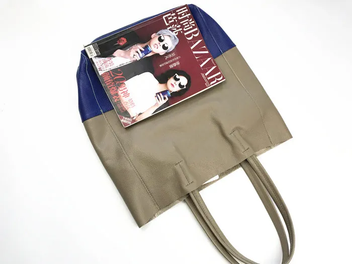 Fashion Womens Blue Gray Leather Vertical Tote Bags Blue Gray Shoulder Tote Bag Handbag Tote For Women